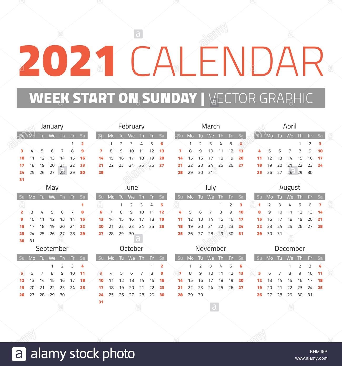 Simple 2021 Year Calendar Stock Vector Image &amp; Art - Alamy