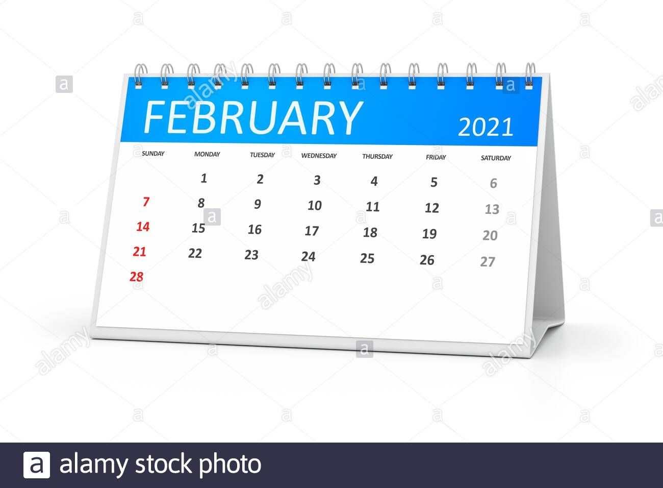 Table Calendar 2021 February Stock Photo - Alamy