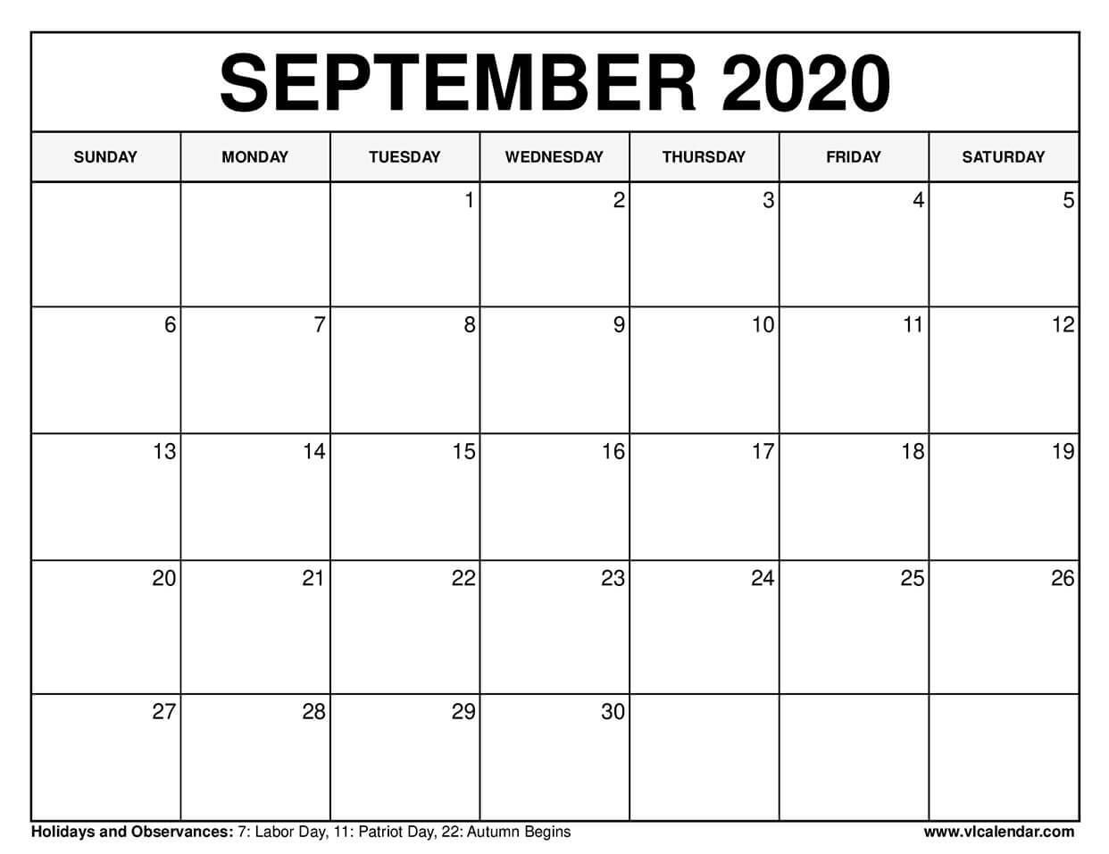 Vl Calendar — Printable September 2020 Calendars