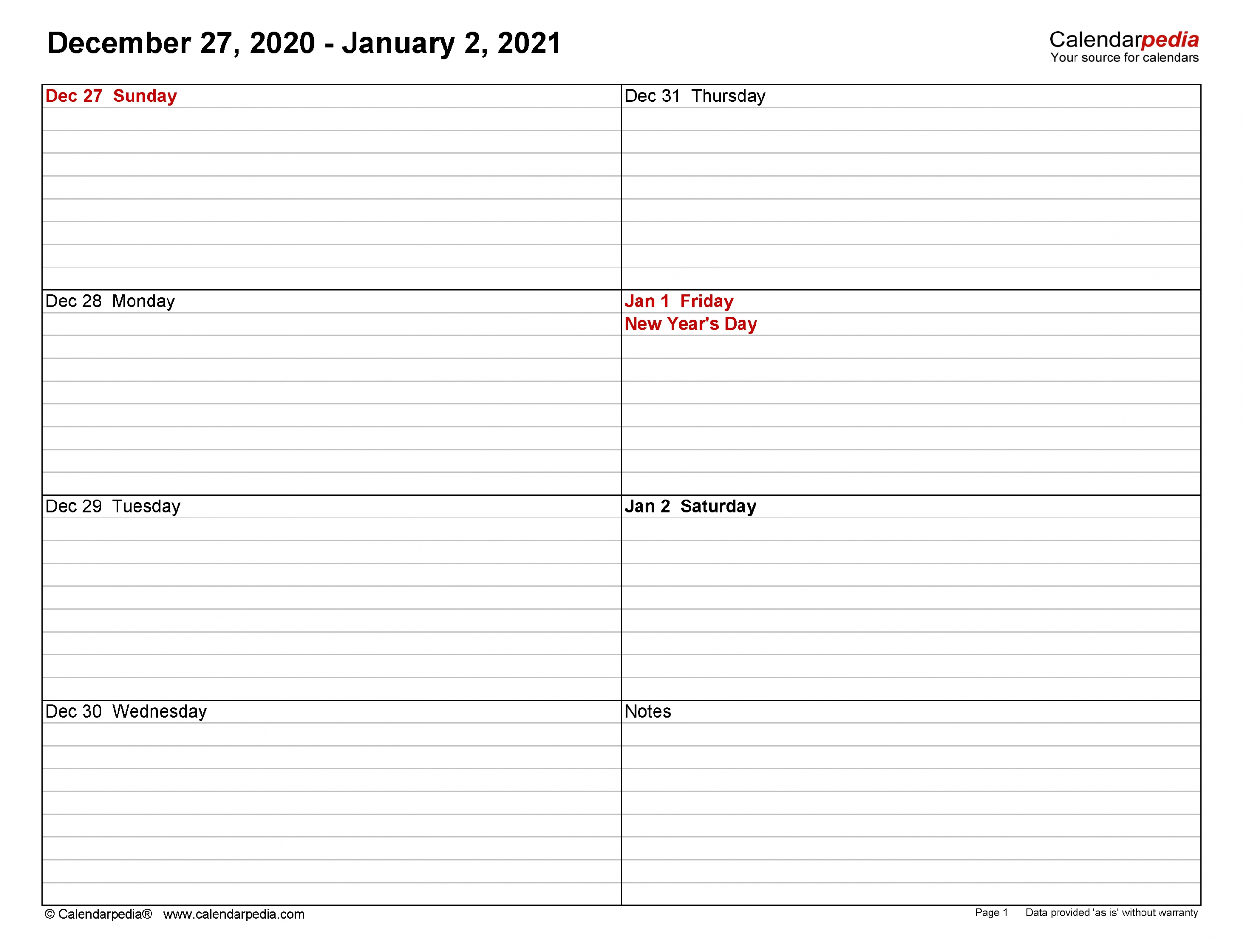 Weekly Calendars 2021 For Pdf - 12 Free Printable Templates