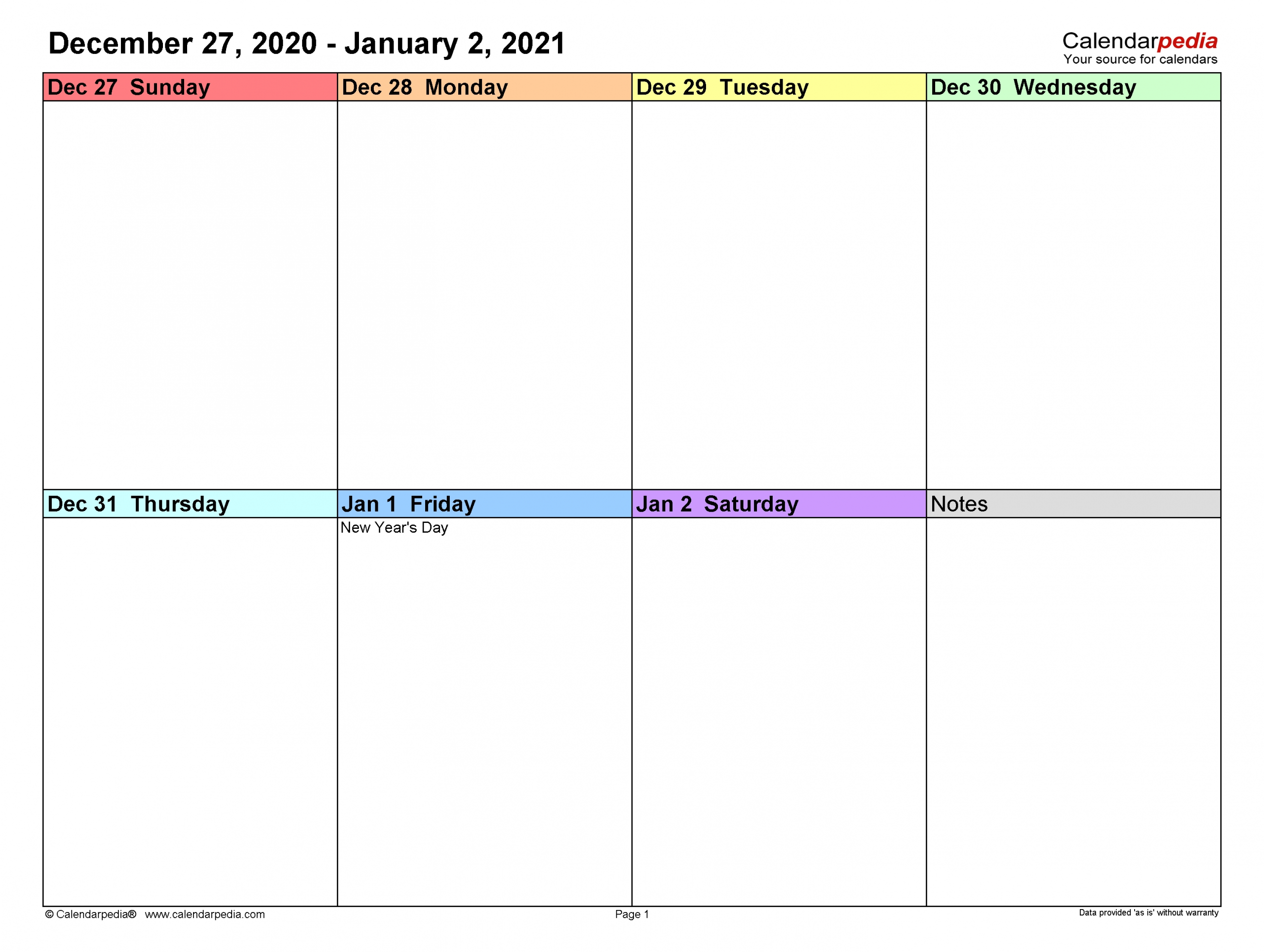 How to 2021 Seven-Day Calendar