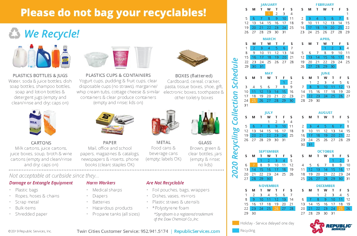 Free Republic Services Recycling Calendar 2021