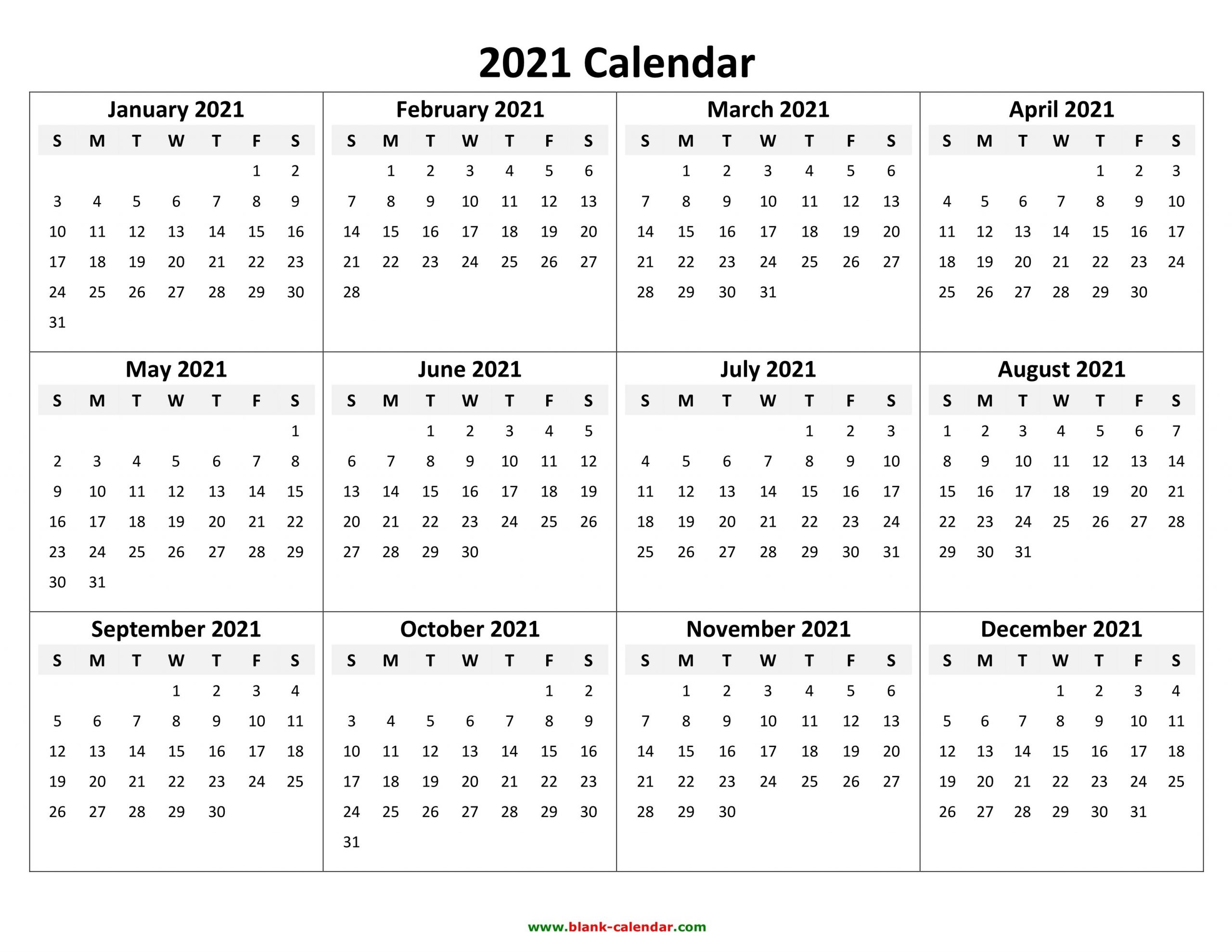 Yearly Calendar 2021 | Free Download And Print