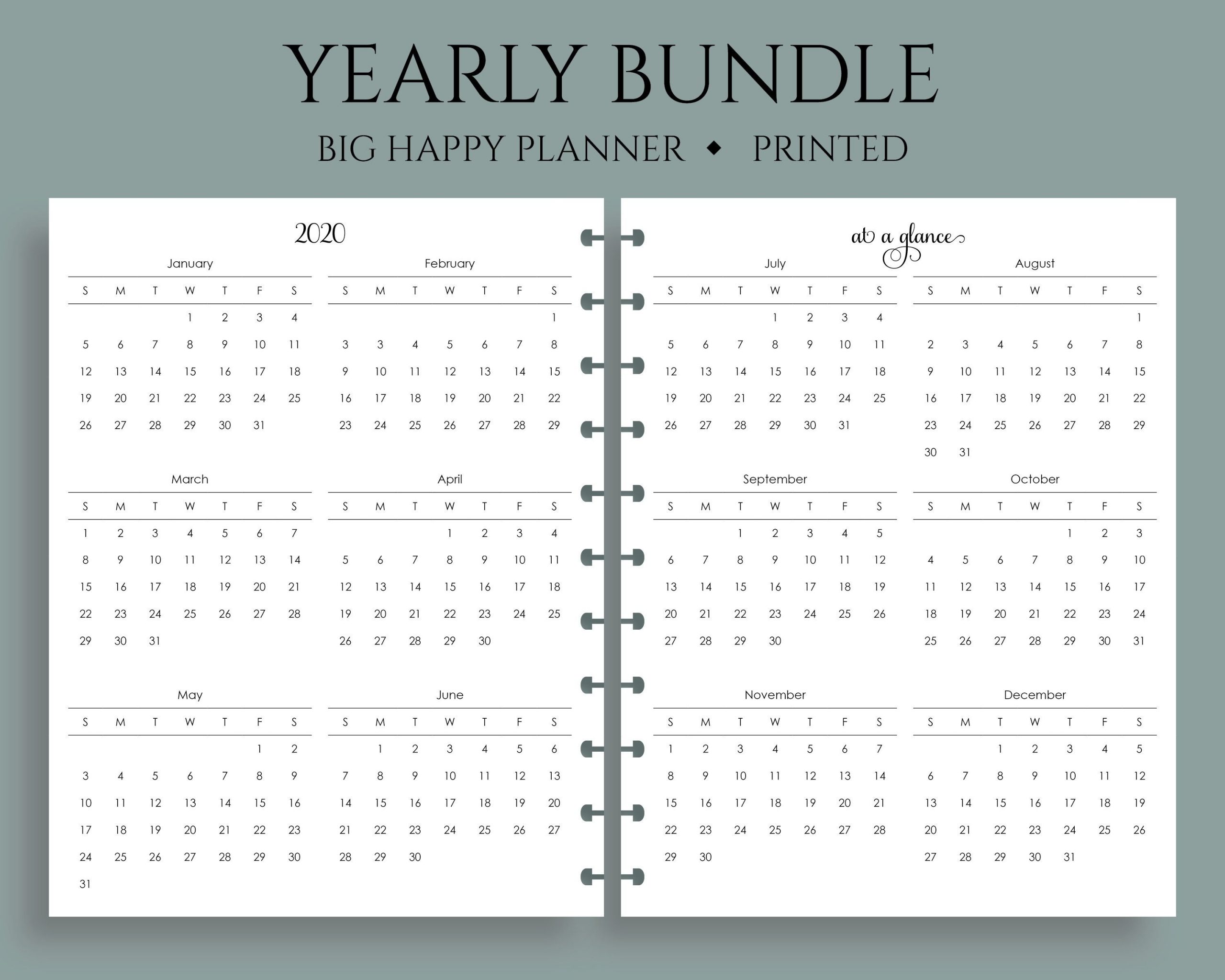 Yearly Calendar Bundle, 2020 And 2021, Year-At-A-Glance, Dates To Remember,  U.s. Holidays ~ Big Happy Planner / 8.5&quot; X 11&quot;