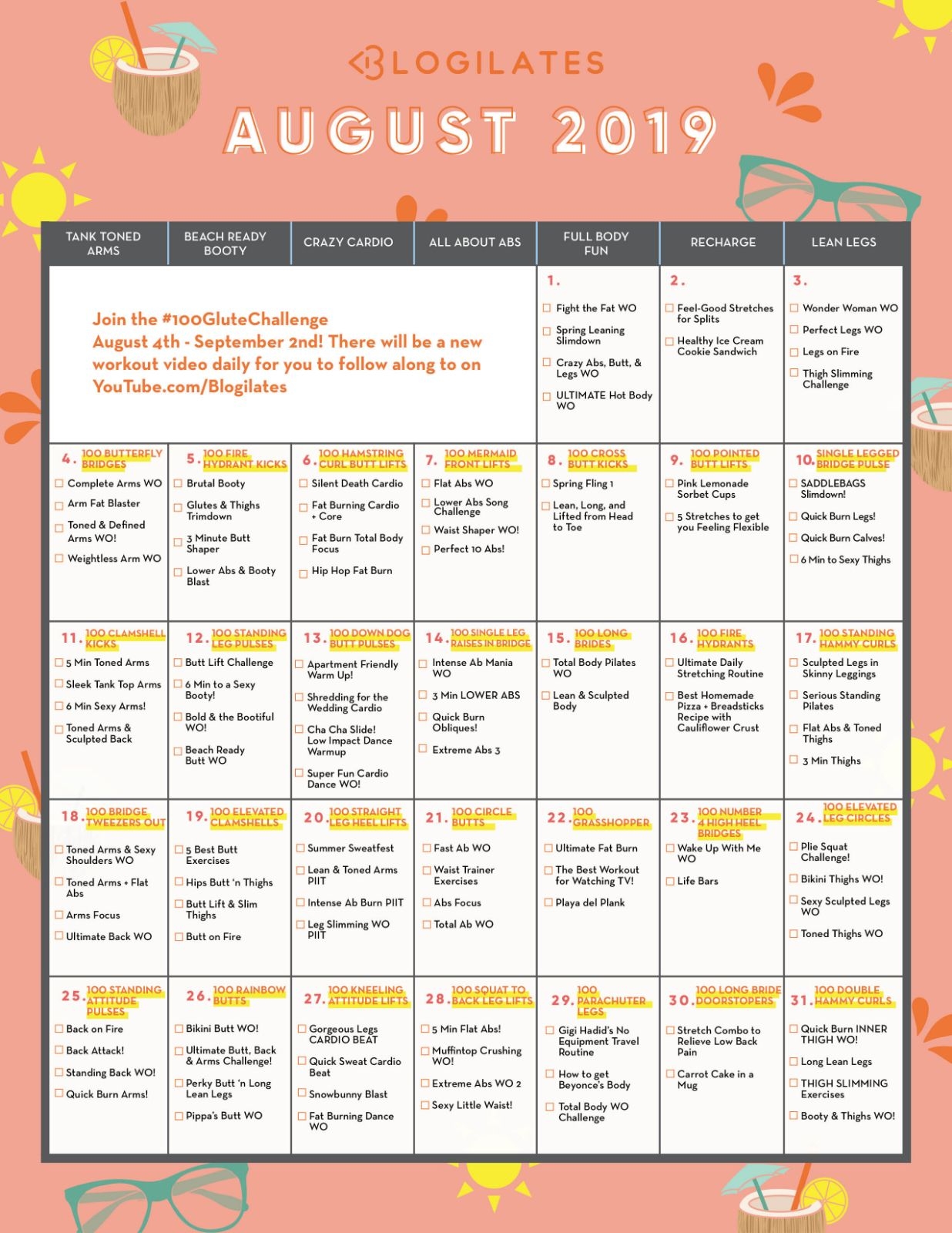 Your August Workout Calendar! – Blogilates