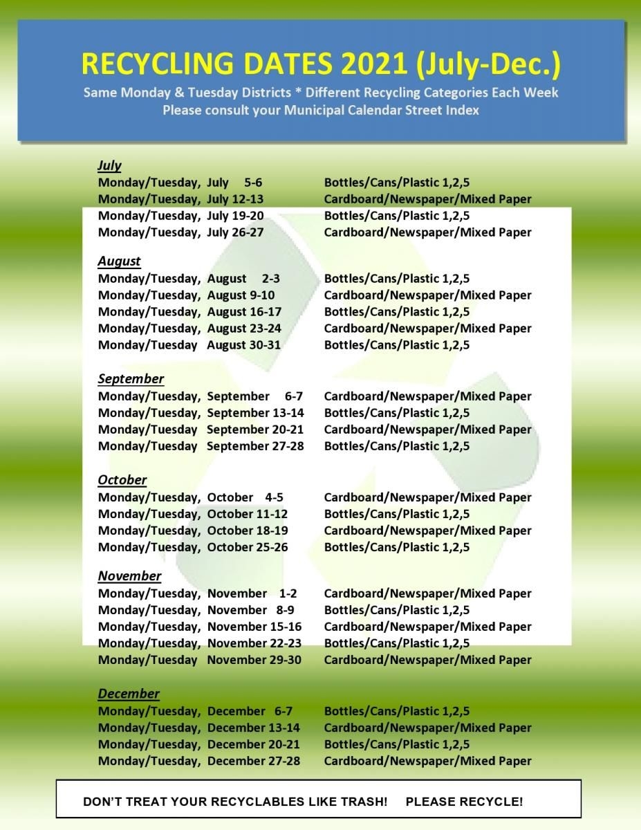 2020 And 2021 Recycling Dates &amp; Categories | Wyckoff Nj