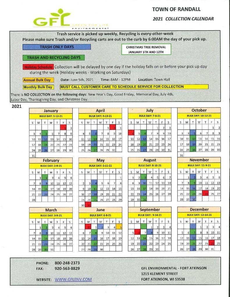 2021 Garbage And Recycling Calendar - Town Of Randall