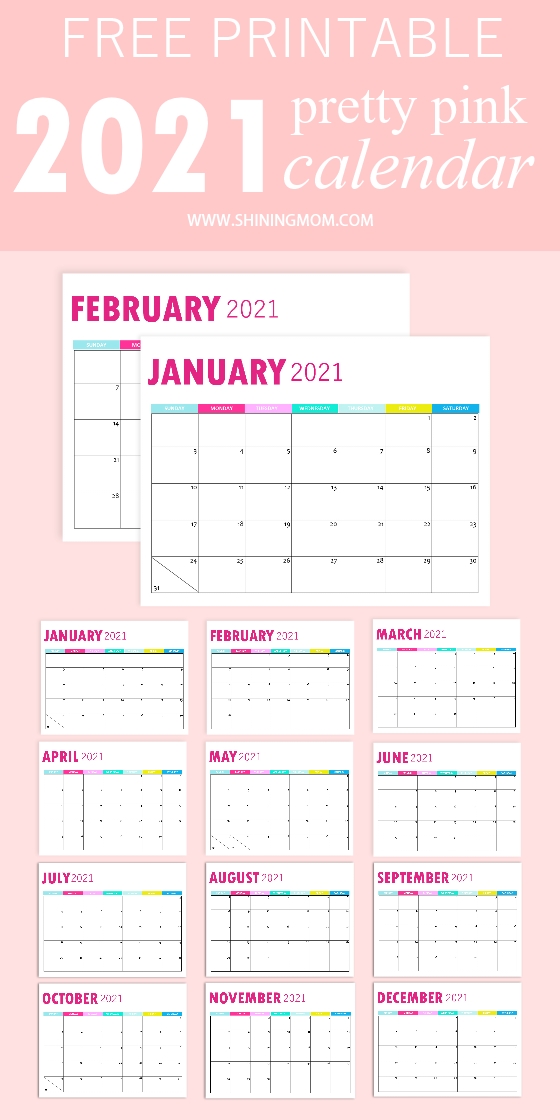 2021 Monthly Calendar Printable: So Pretty In Pink!