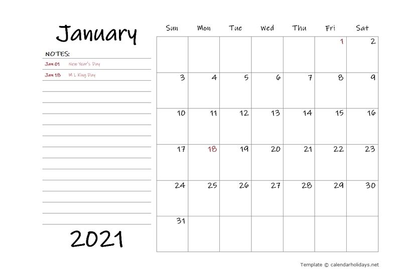 2021 Monthly Template - Calendarholidays