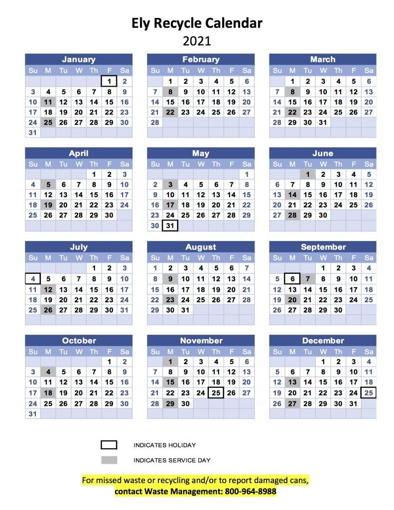 2021 Recycle Calendar - City Of Ely, Iowa — Elyiowa