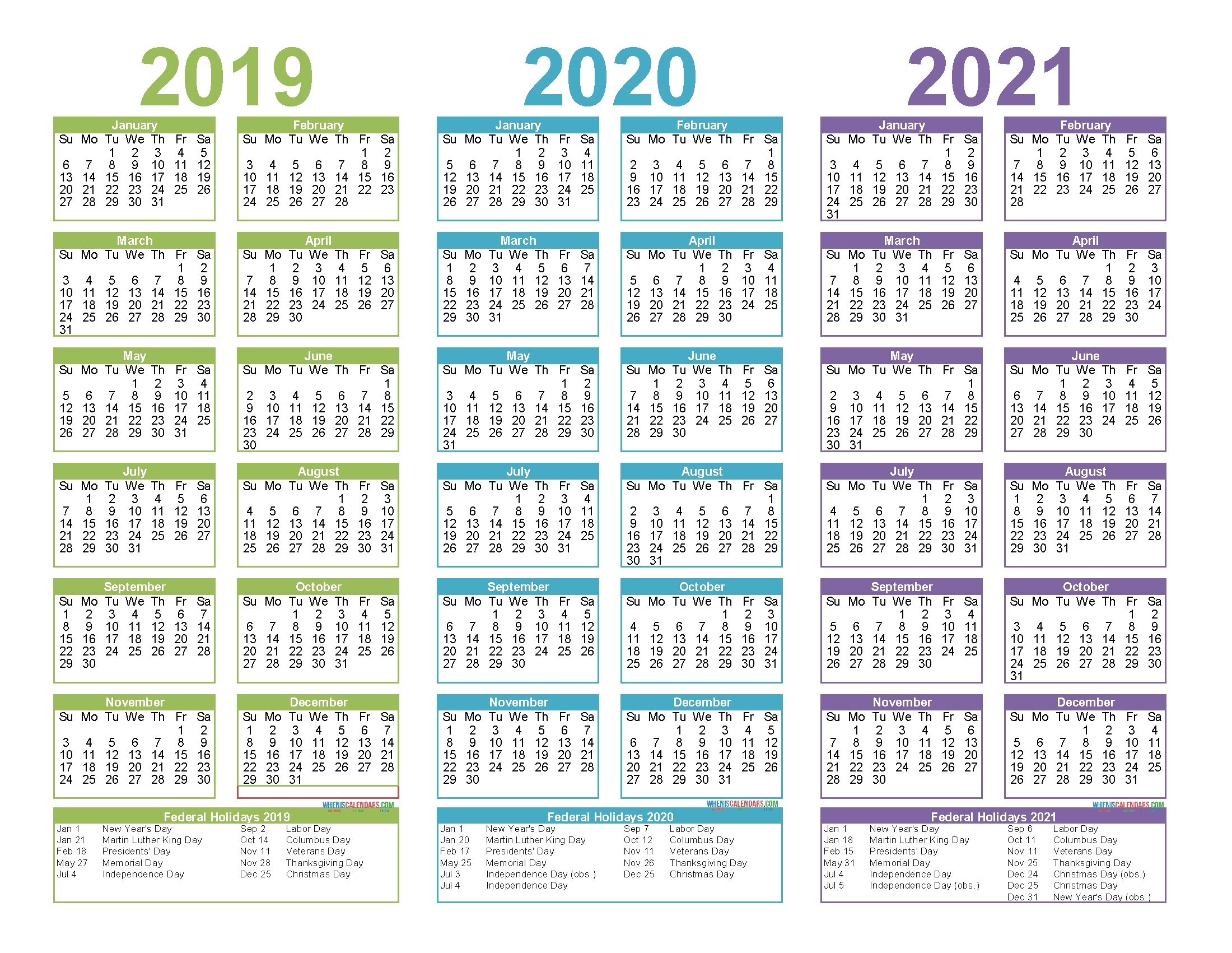 3 Year Calendar Printable 2019 2020 2021 - Calendar