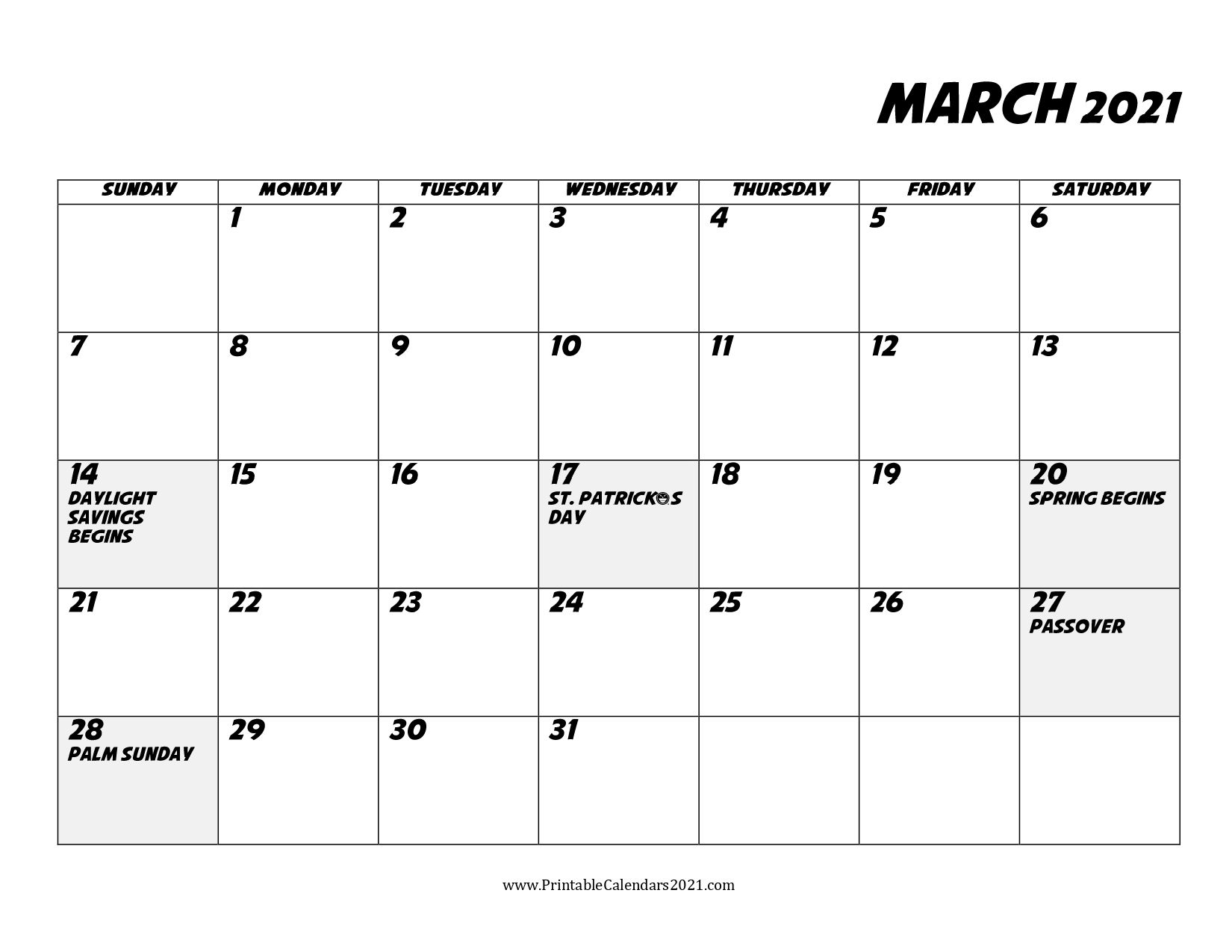 68+ Free March 2021 Calendar Printable With Holidays