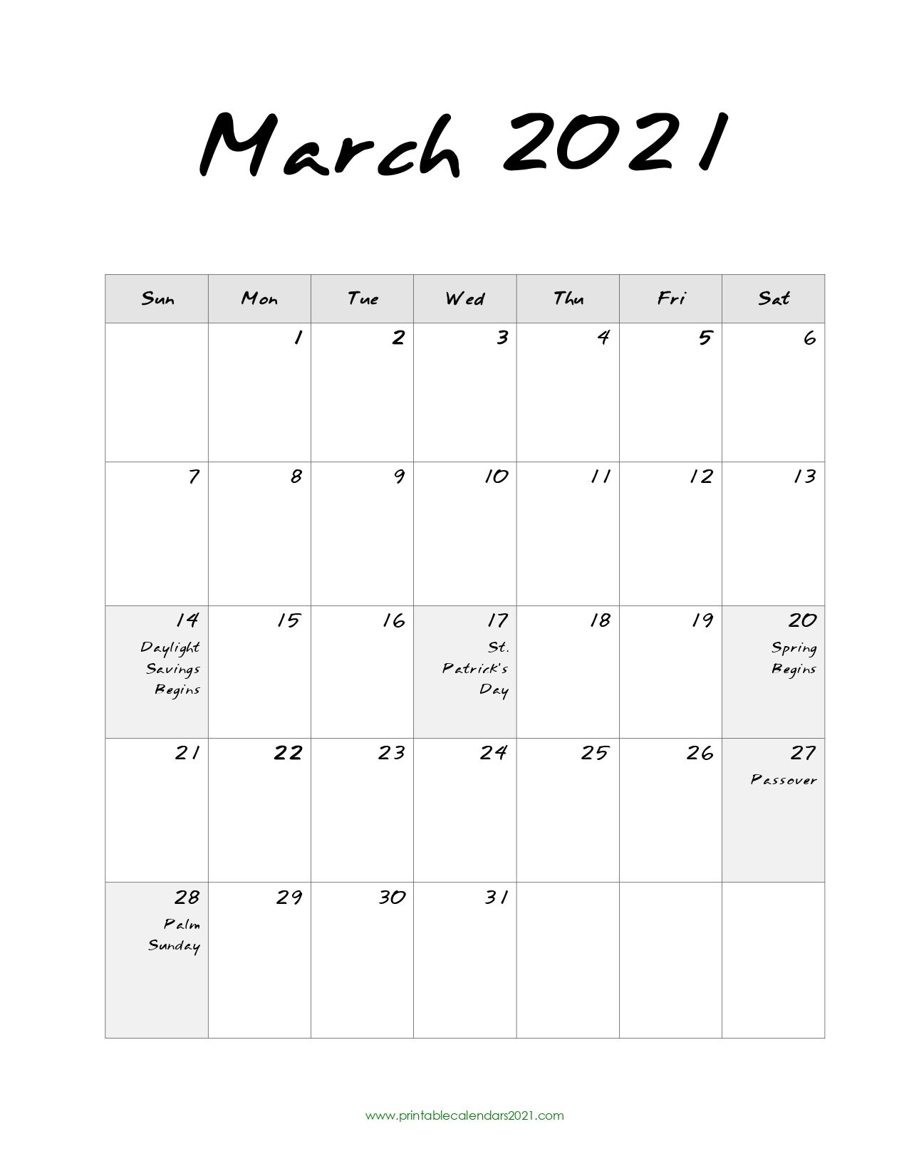 68+ Free March 2021 Calendar Printable With Holidays