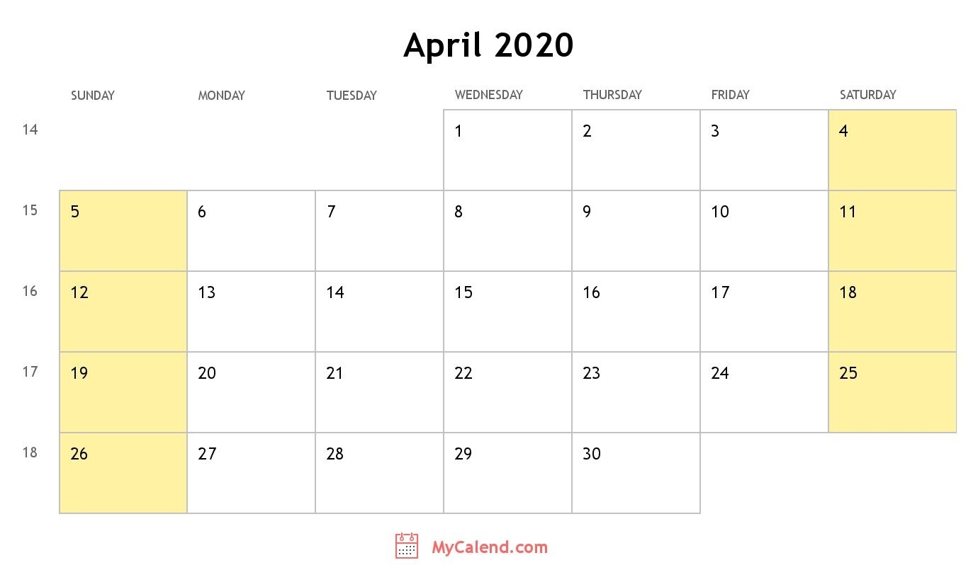 April 2020 Calendar With Holidays - Monthly Printable Calendar