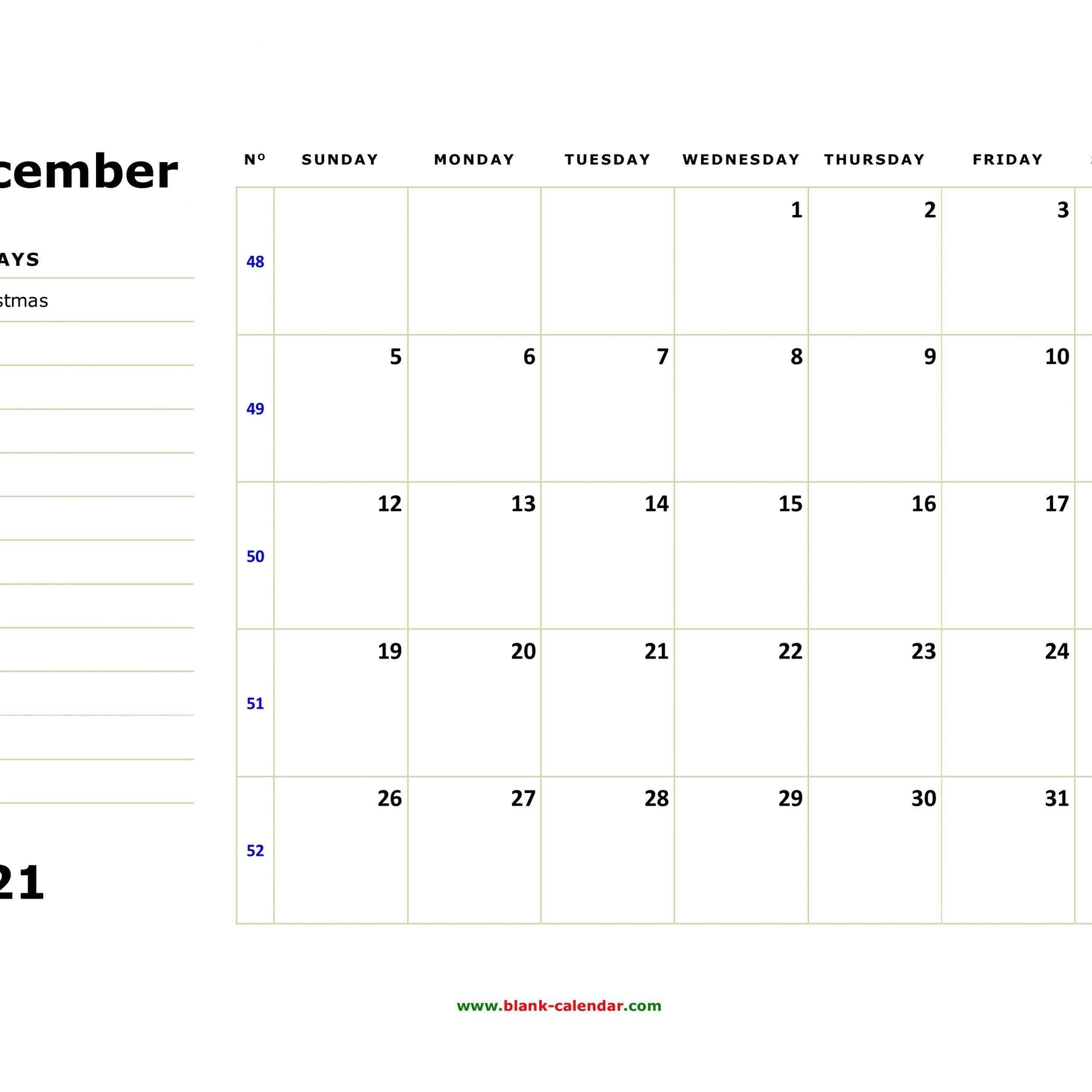 Calendar 2021 December Notes | Get Free Calendar