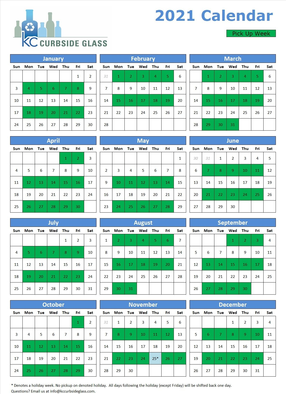 Curbside Recycling Calendar - Curbside Glass Recycling