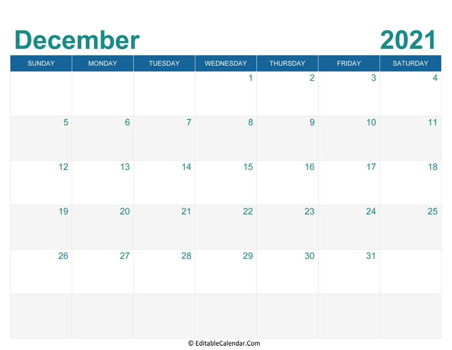 December 2021 Calendar Templates