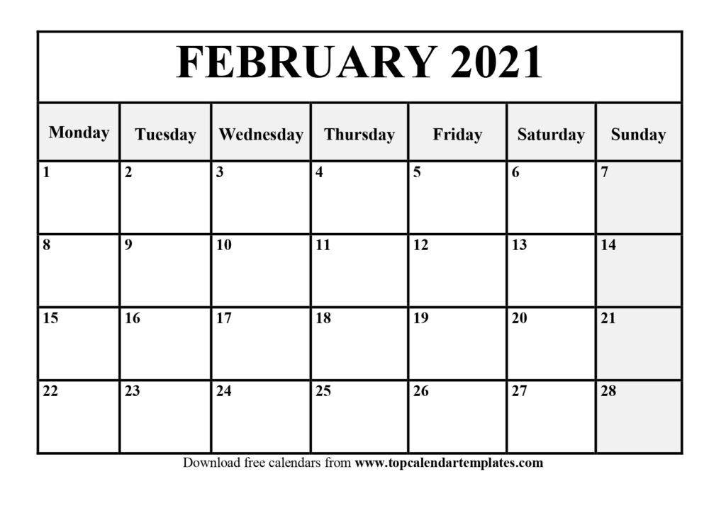 February 2021 Printable Calendar Template - Pdf, Word, Excel