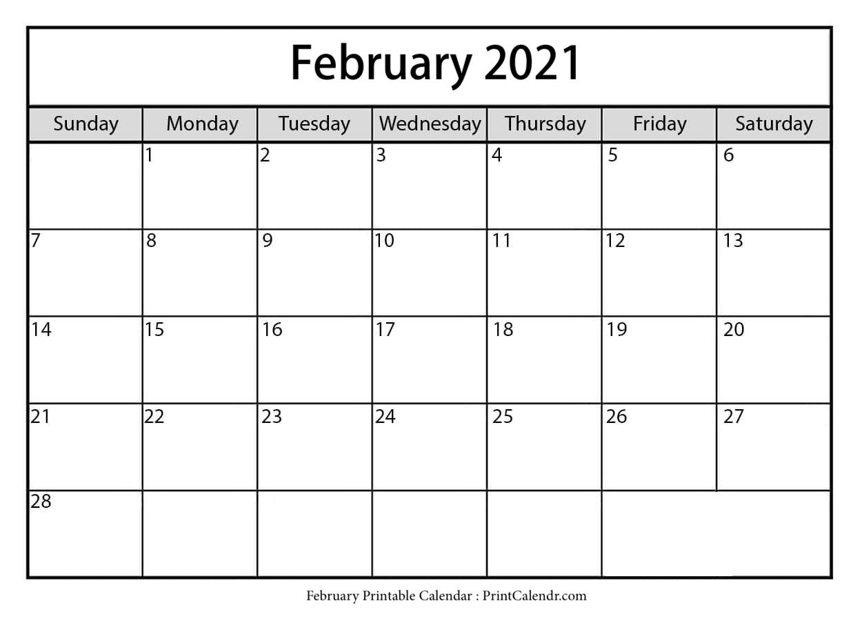 Free February 2021 Calendar Printable - Print Calendar