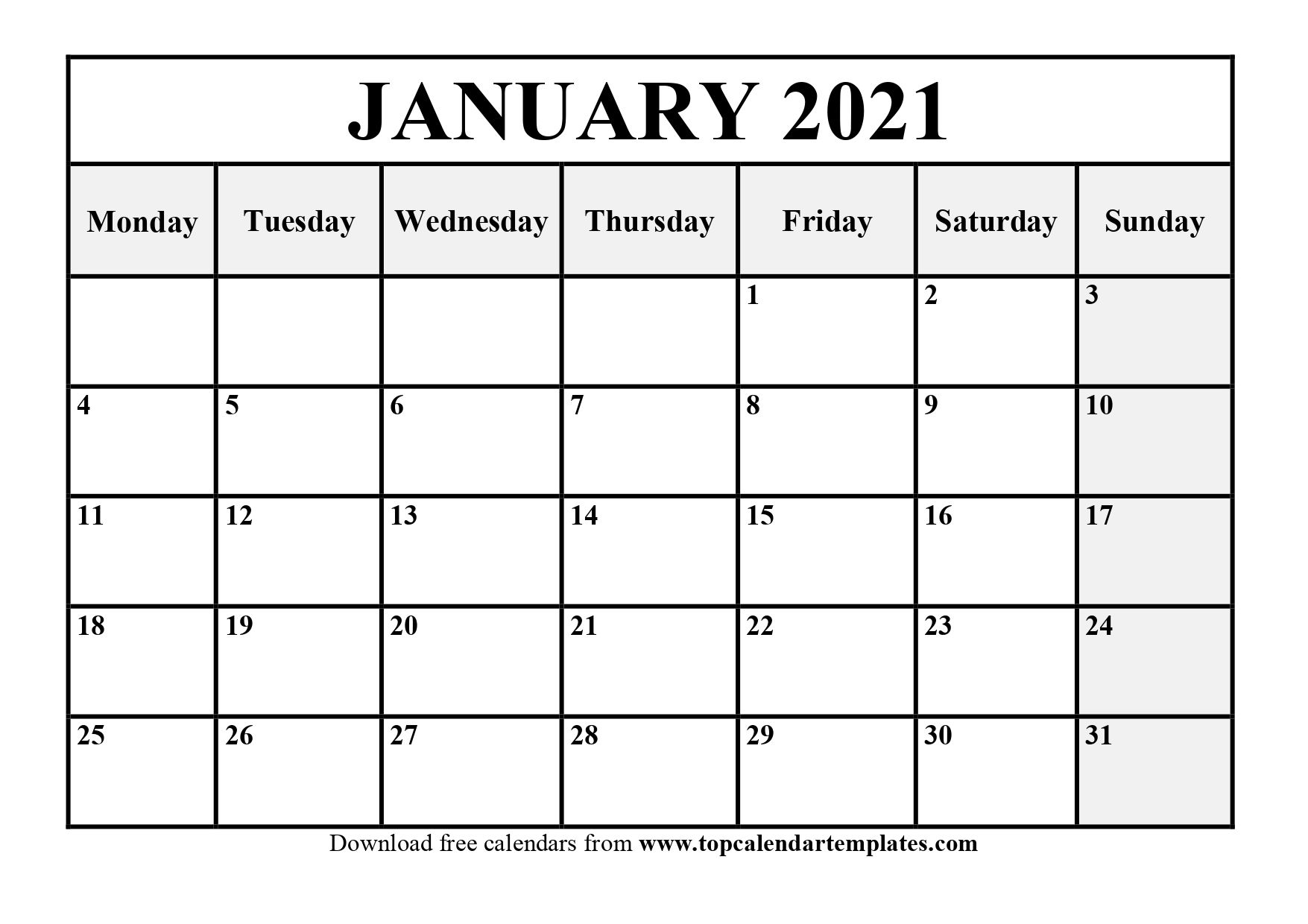 Free January 2021 Calendar Printable (Pdf, Word)