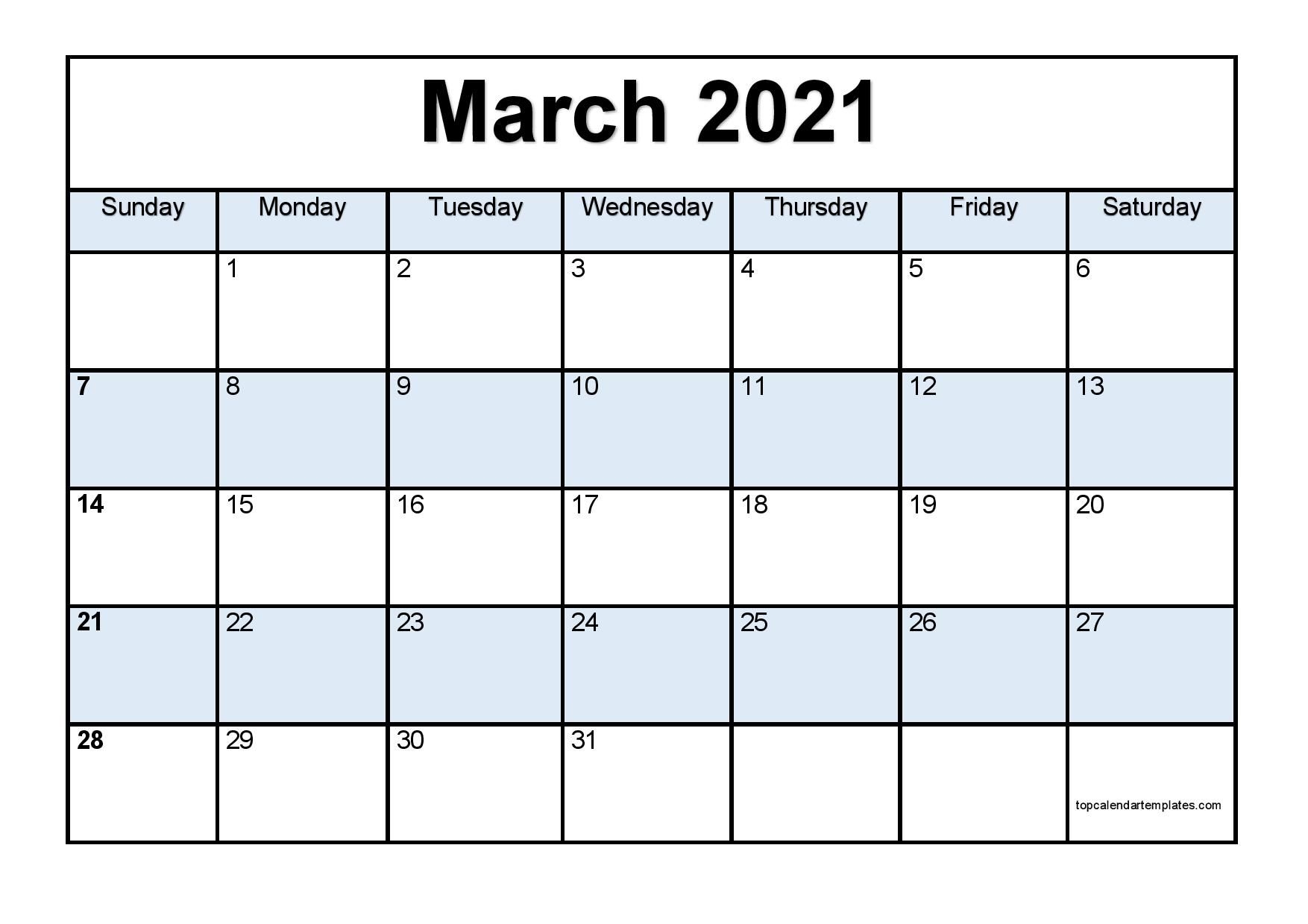 Free March 2021 Calendar Printable (Pdf, Word) Templates