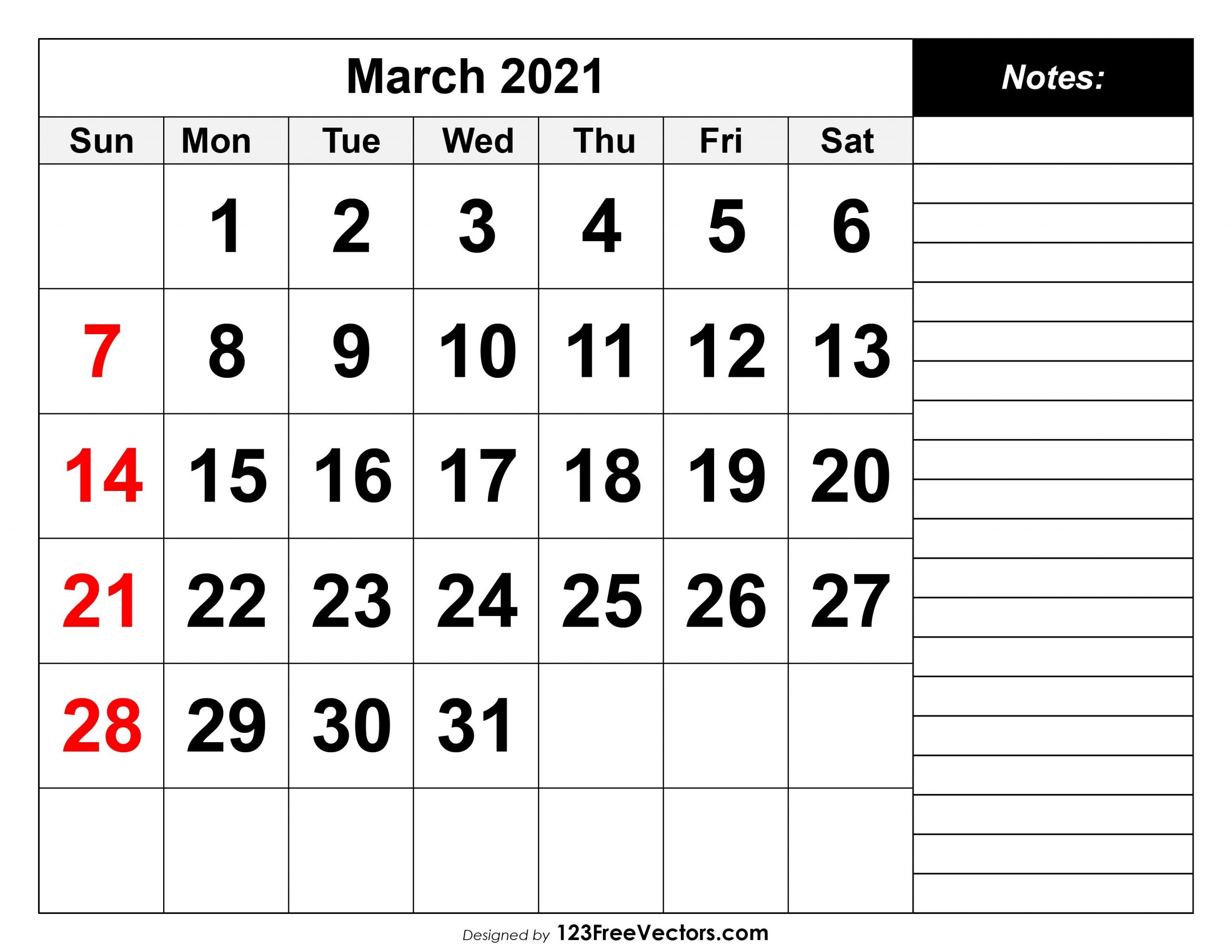 Free March 2021 Printable Calendar
