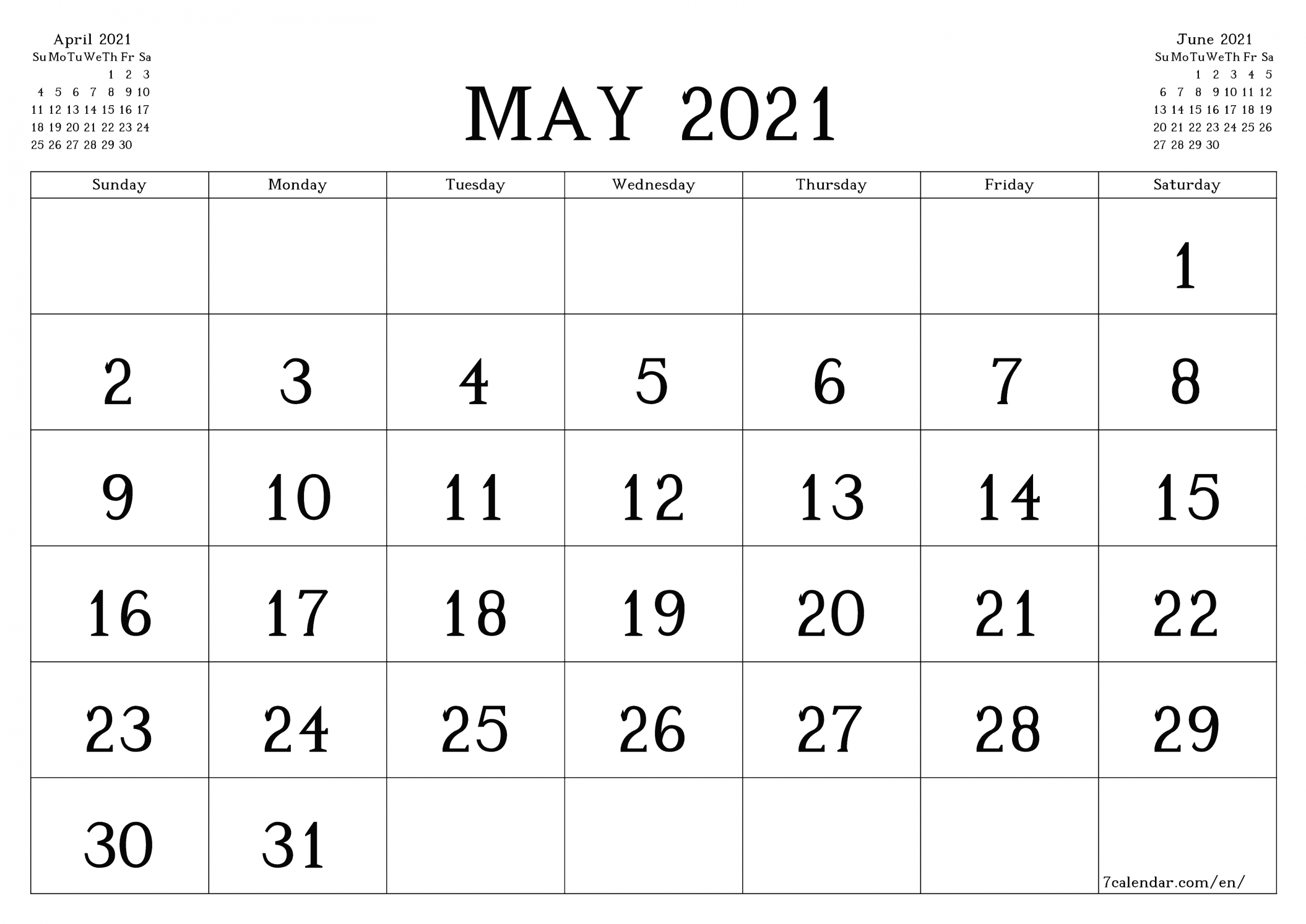 Free Printable Blank Monthly Calendar And Planner For May