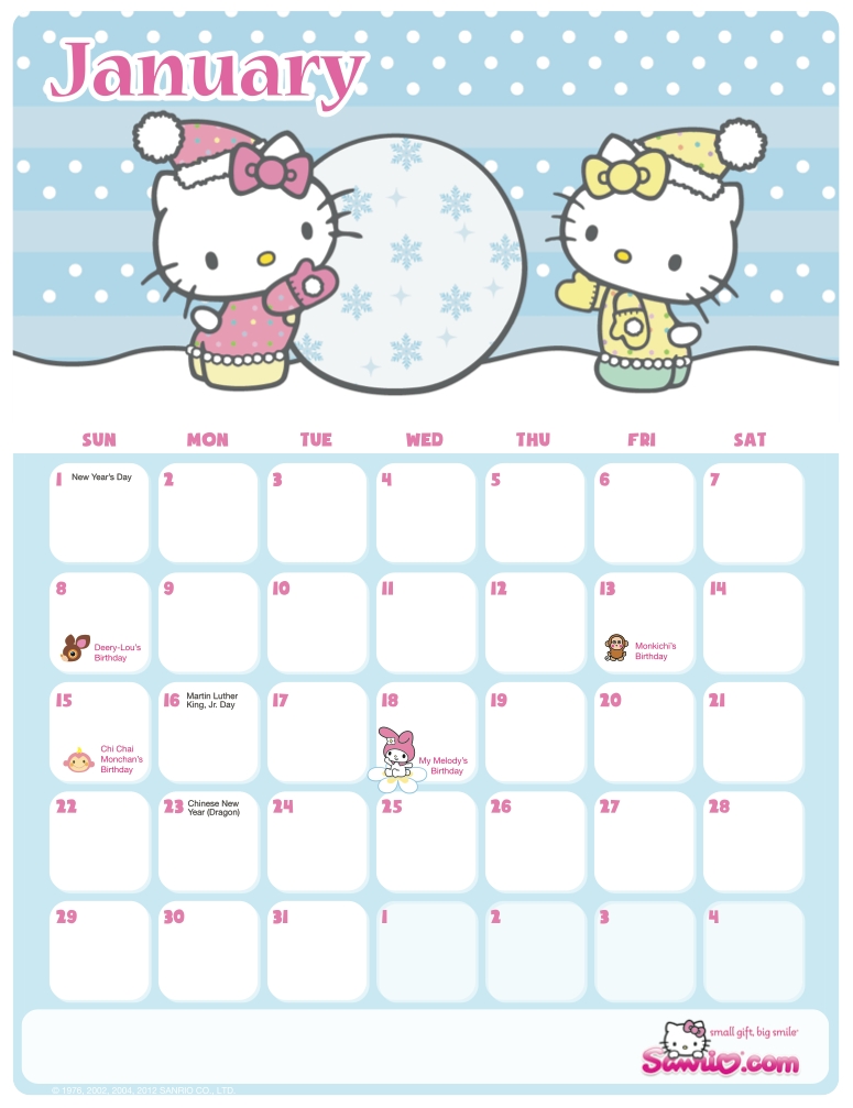 Hello Kitty Printable Calendar - Calendar Template 2020