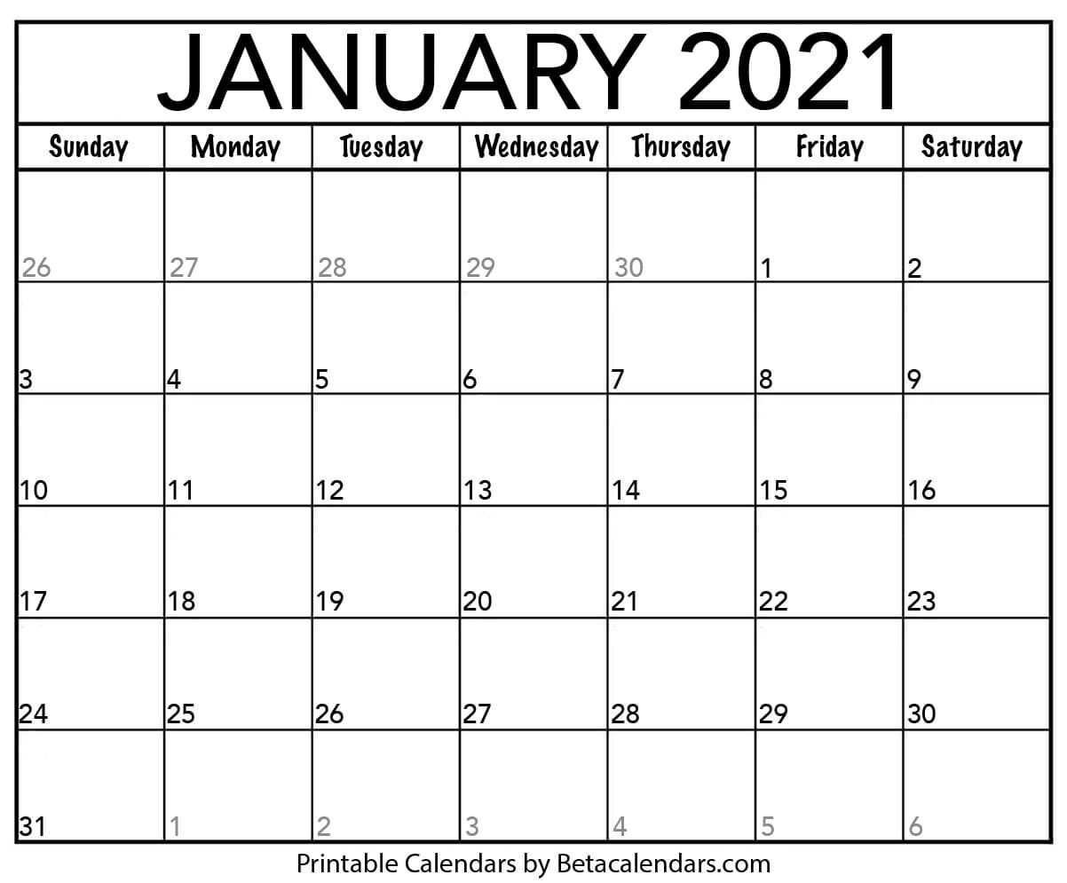 January 2021 Calendar | Blank Printable Monthly Calendars