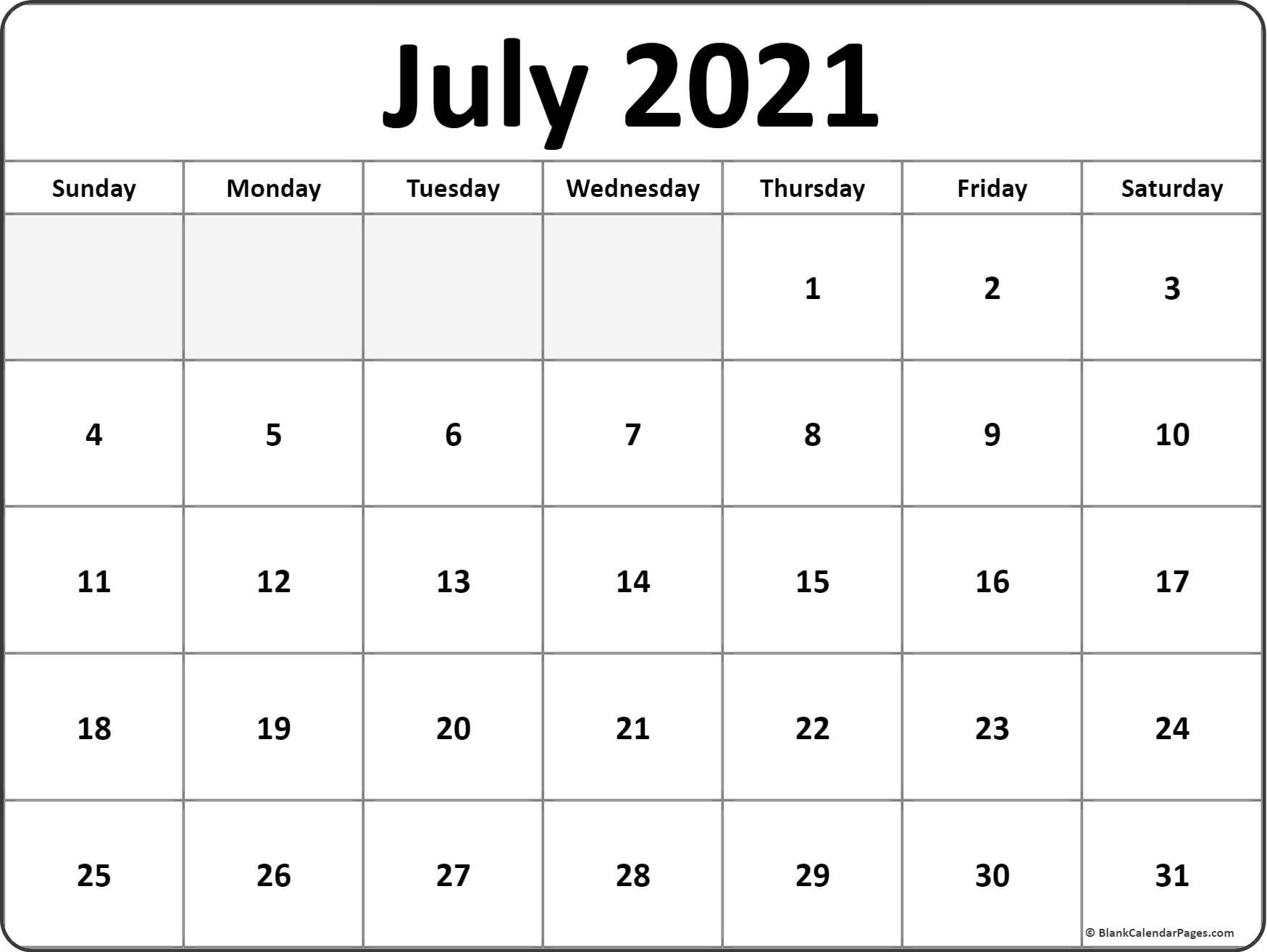 July 2021 Calendar | Free Printable Monthly Calendars