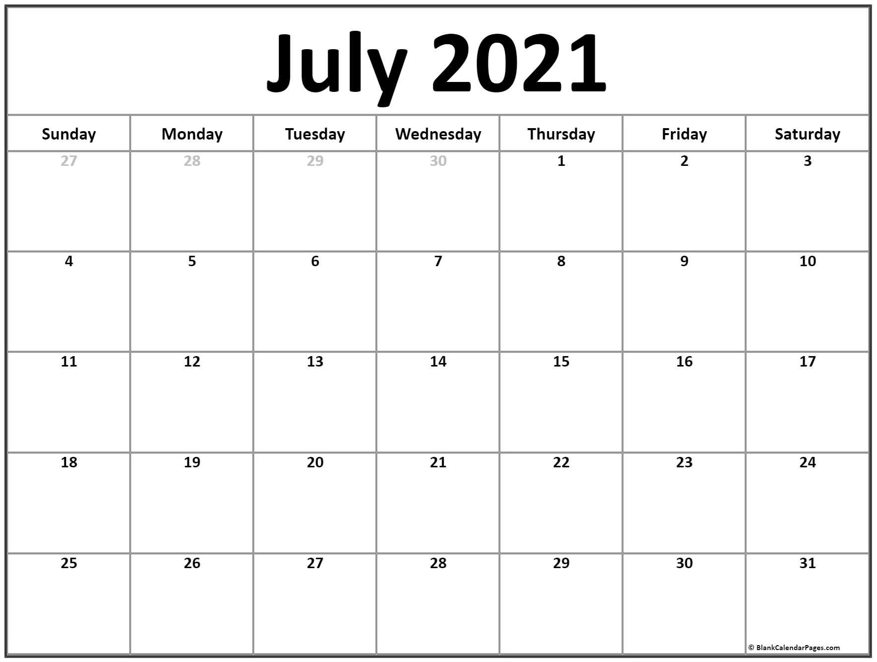 July 2021 Calendar | Free Printable Monthly Calendars