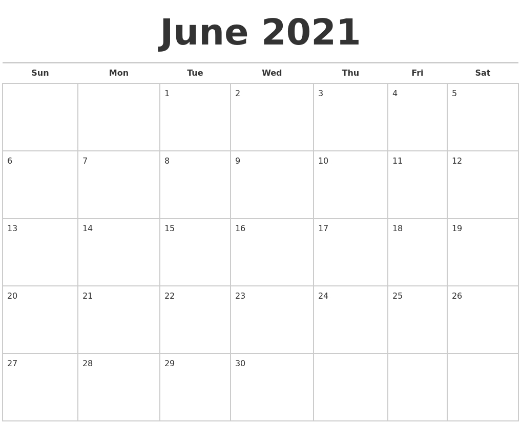 June 2021 Calendars Free
