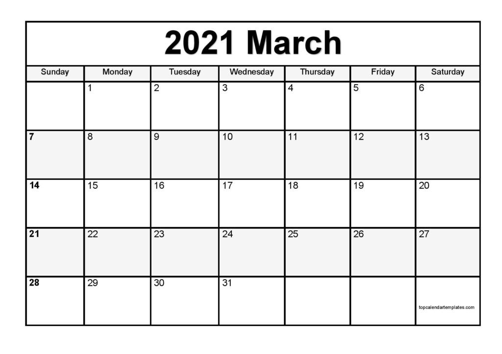 March 2021 Printable Calendar - Monthly Templates