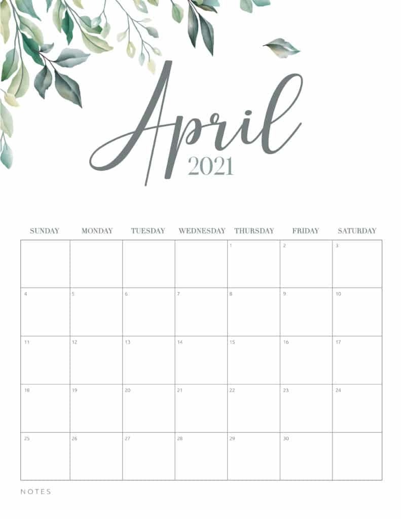 Minimal Botanical 2021 Free Printable Calendar - World Of
