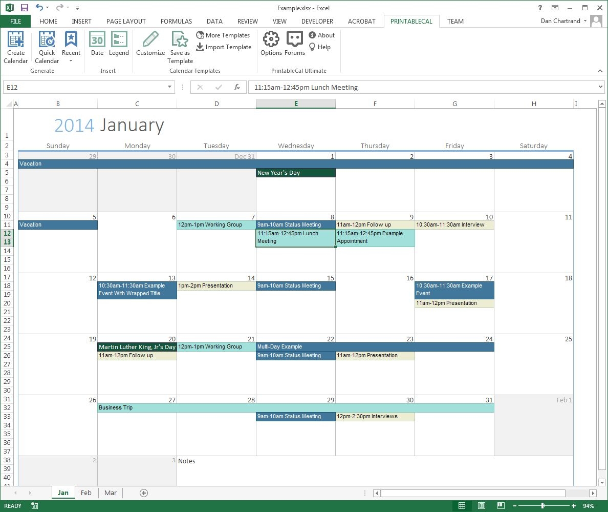 Monthly Calendar With Time Slots Template