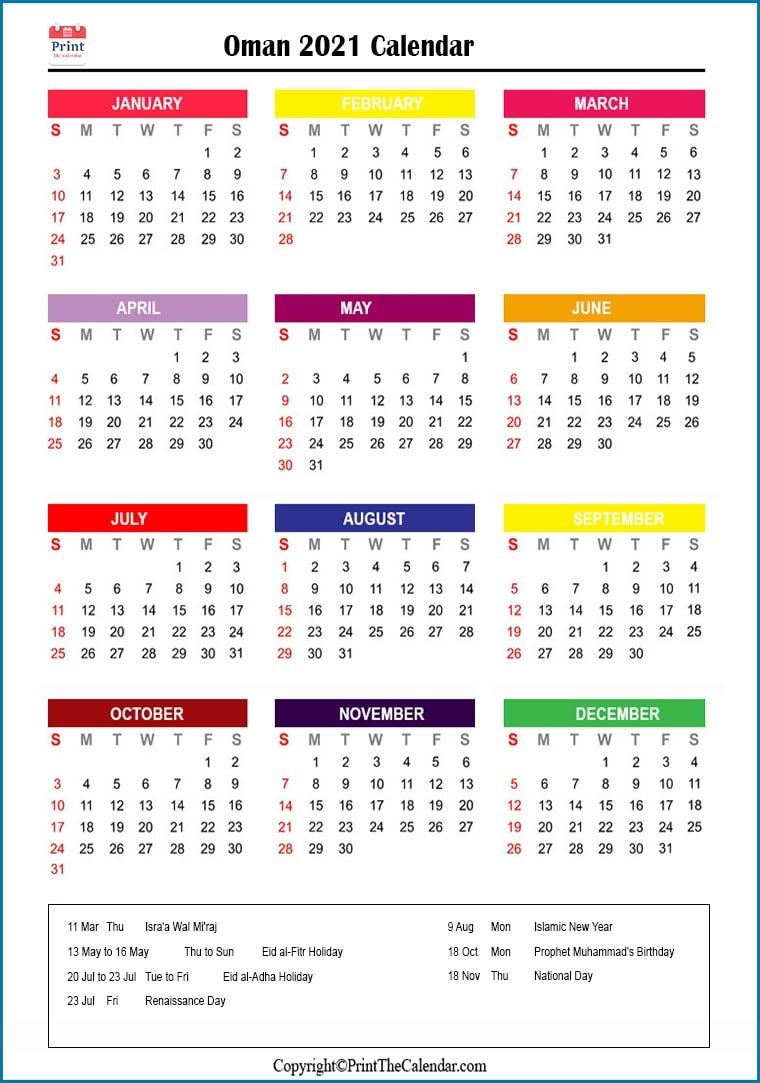 Oman Holidays 2021 [2021 Calendar With Oman Holidays]