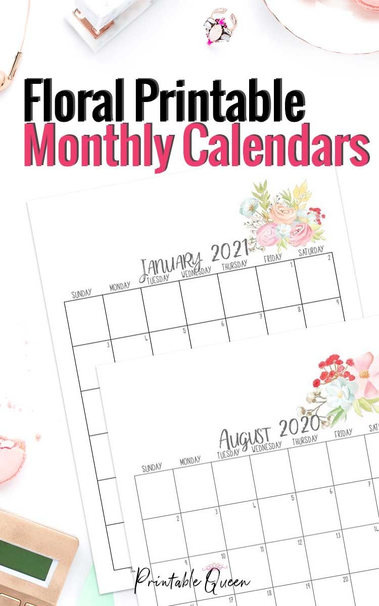 Pretty Floral Printable Monthly Calendar 2021