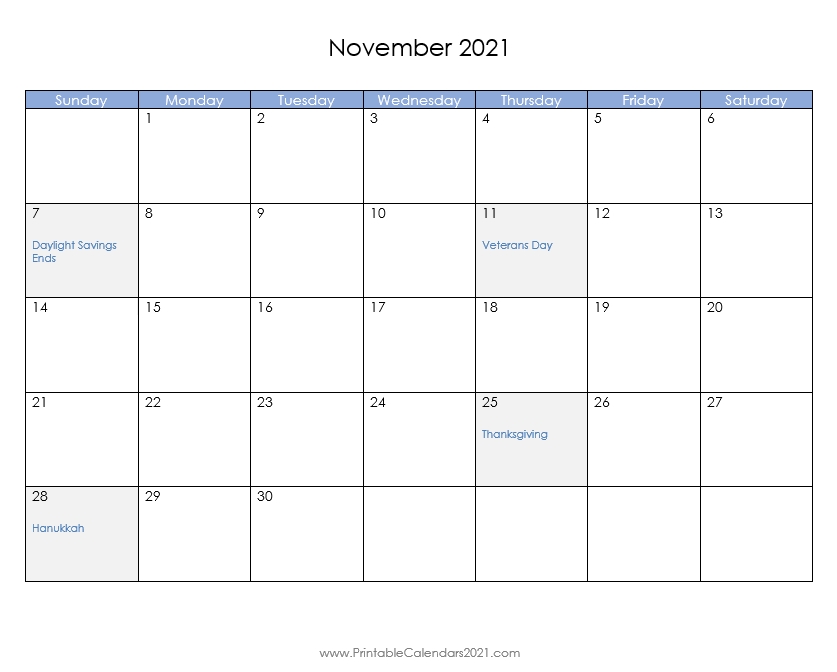 Printable Calendar November 2021, Printable 2021 Calendar