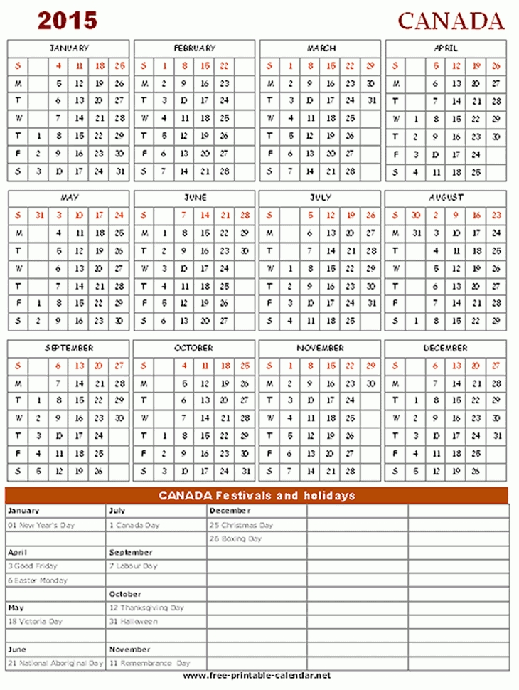 Printable Canadian Calendar - Calendar Template 2020