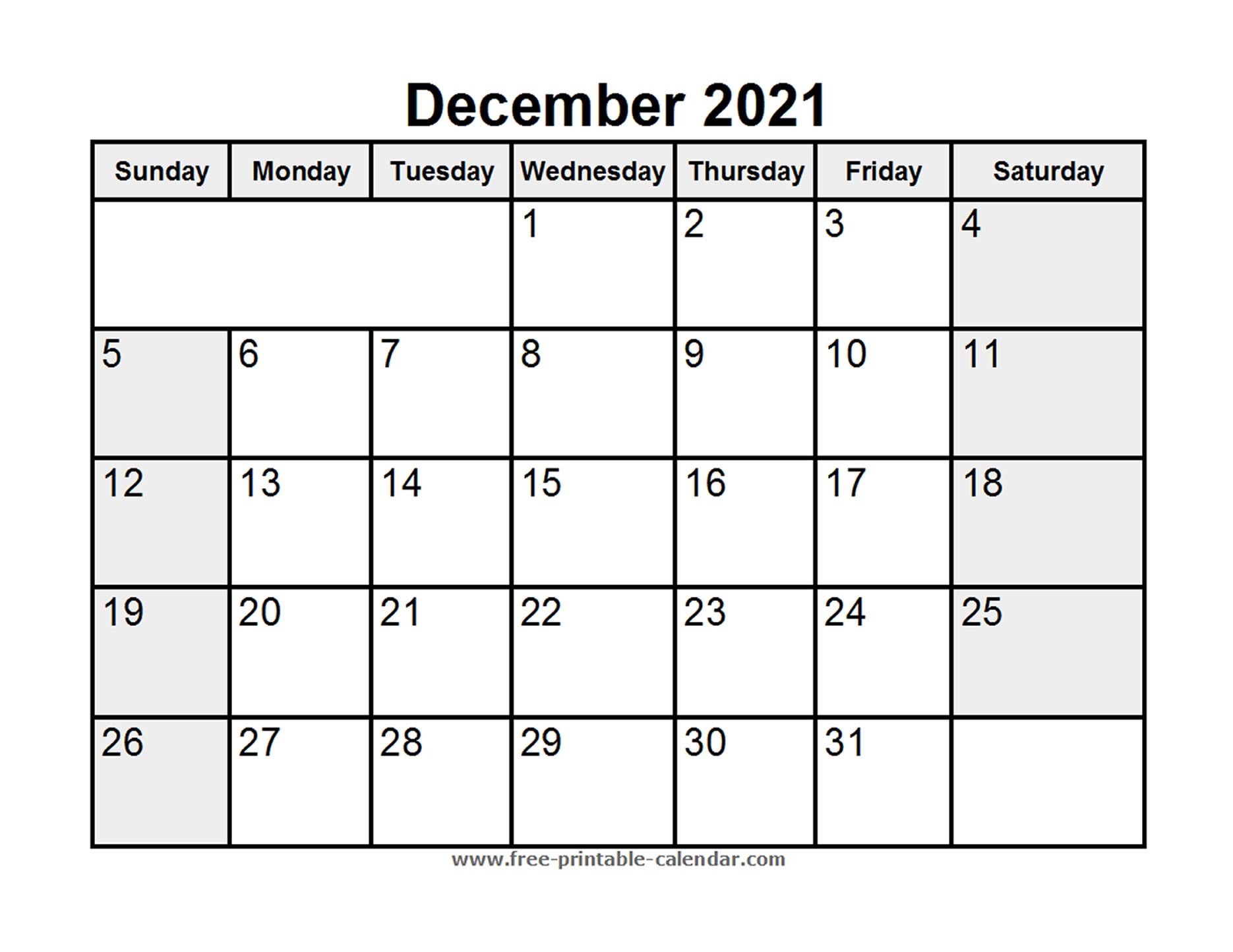 Printable December 2021 Calendar - Free-Printable-Calendar