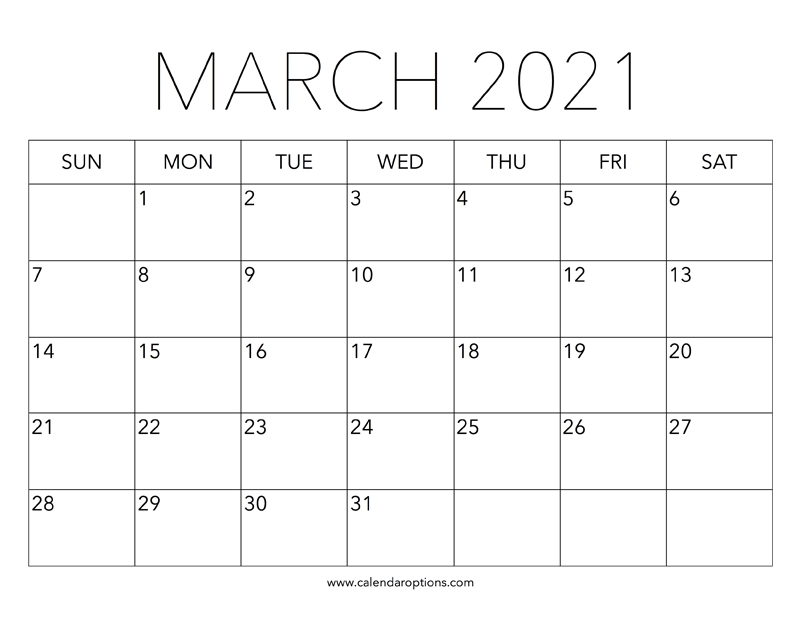 Printable March 2021 Calendar - Calendar Options