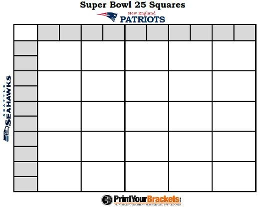 Printable Super Bowl Squares 25 Grid Office Pool Nfl With