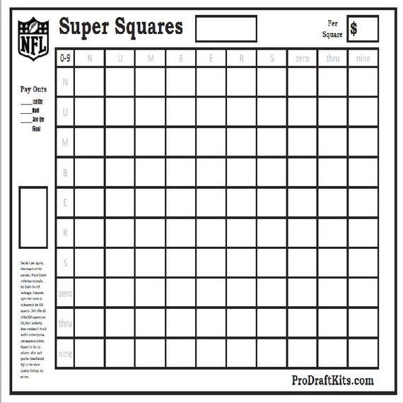 Super Bowl Squares 10 Pack Fantasy Football Weekly Party Game