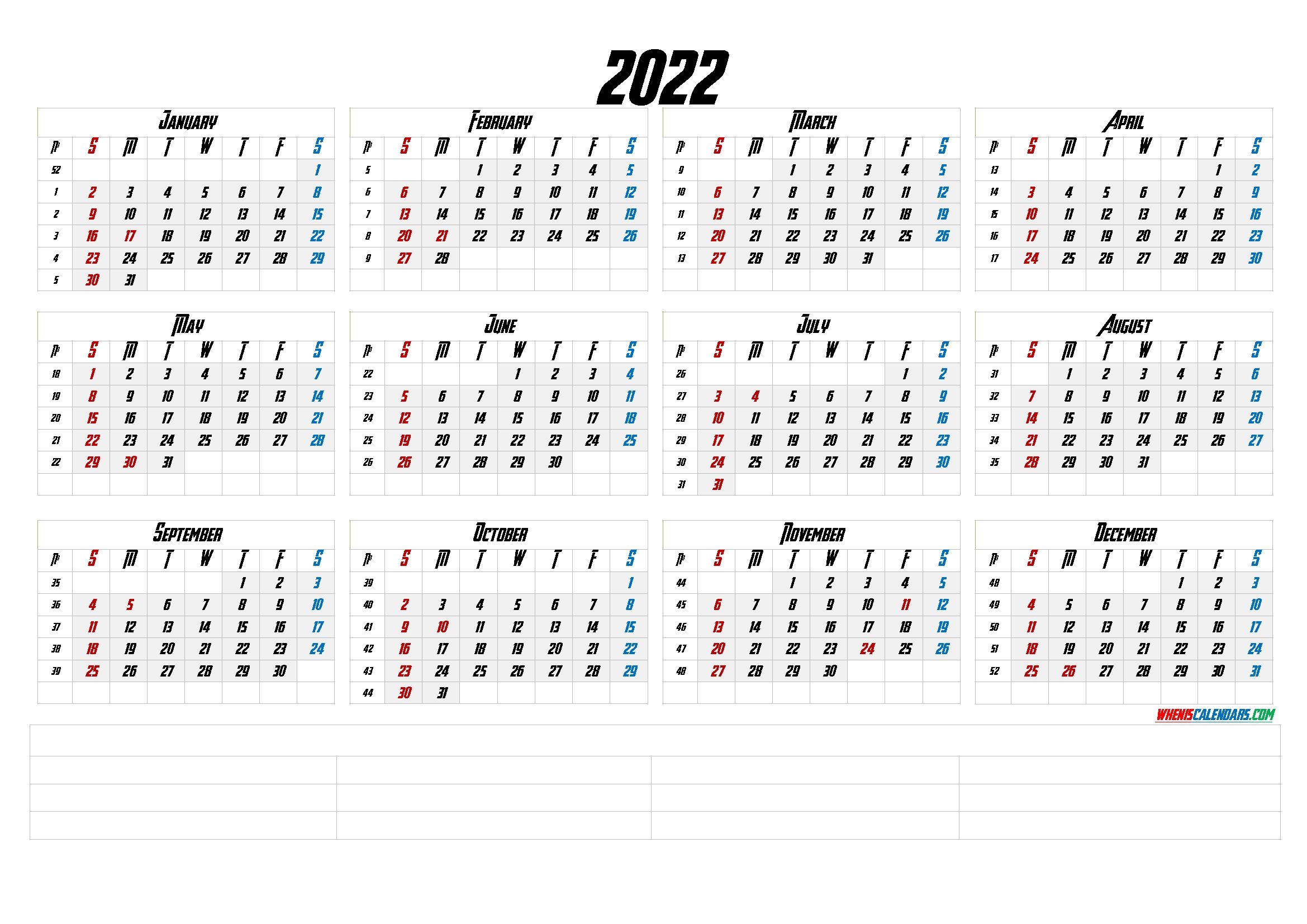12 Month Calendar Printable 2022 (6 Templates) - Free