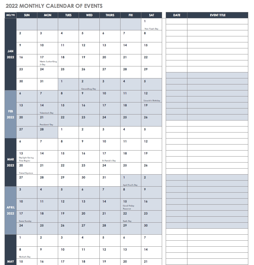 15 Free Monthly Calendar Templates | Smartsheet