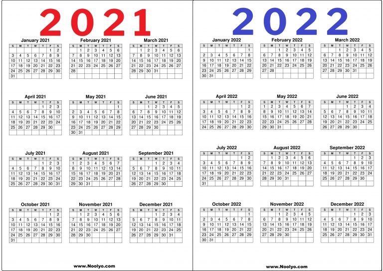 2 Year Calendar 2021 And 2022 Printable Free - Noolyo