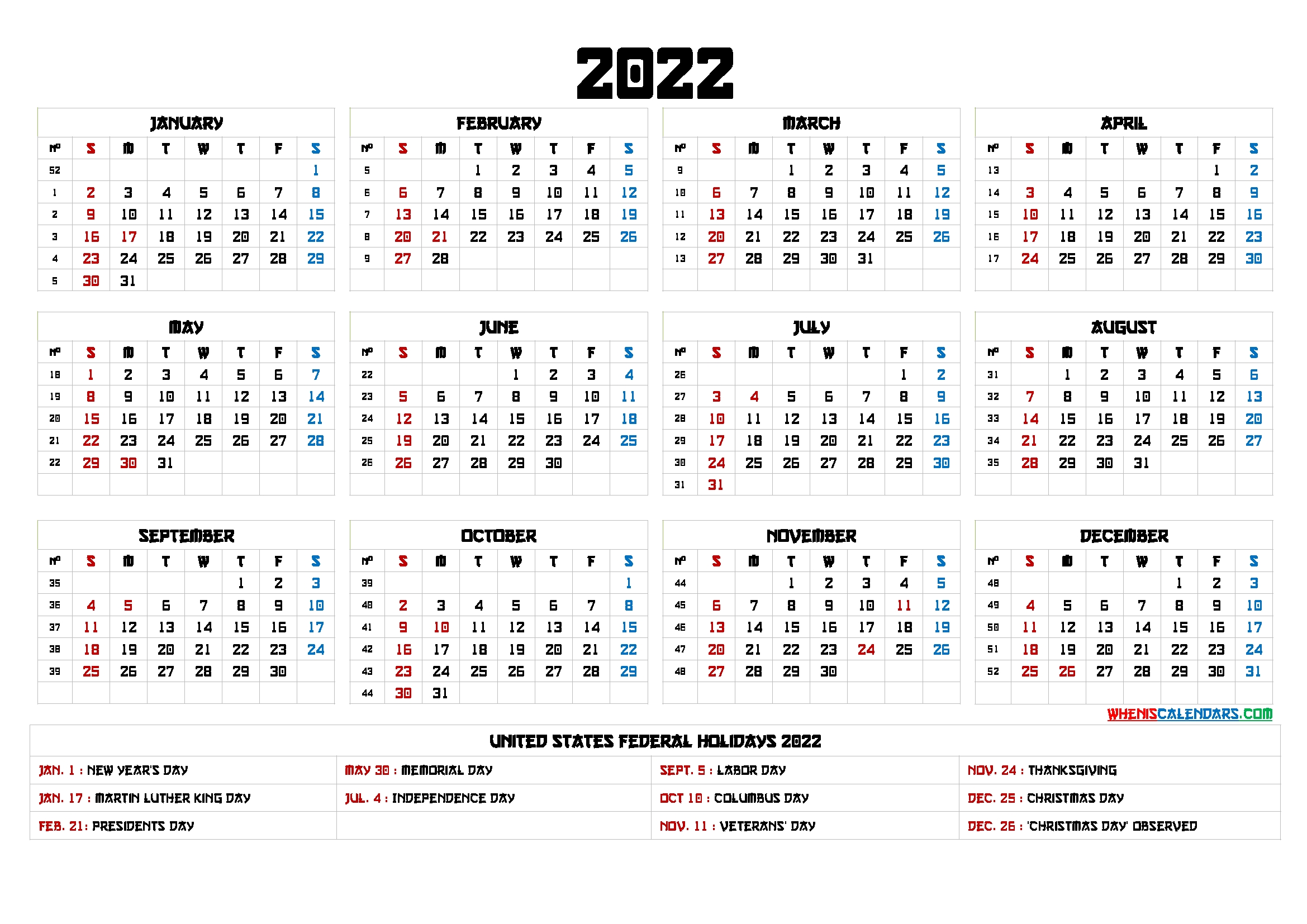 20+ 2022 Year Calendar - Free Download Printable Calendar