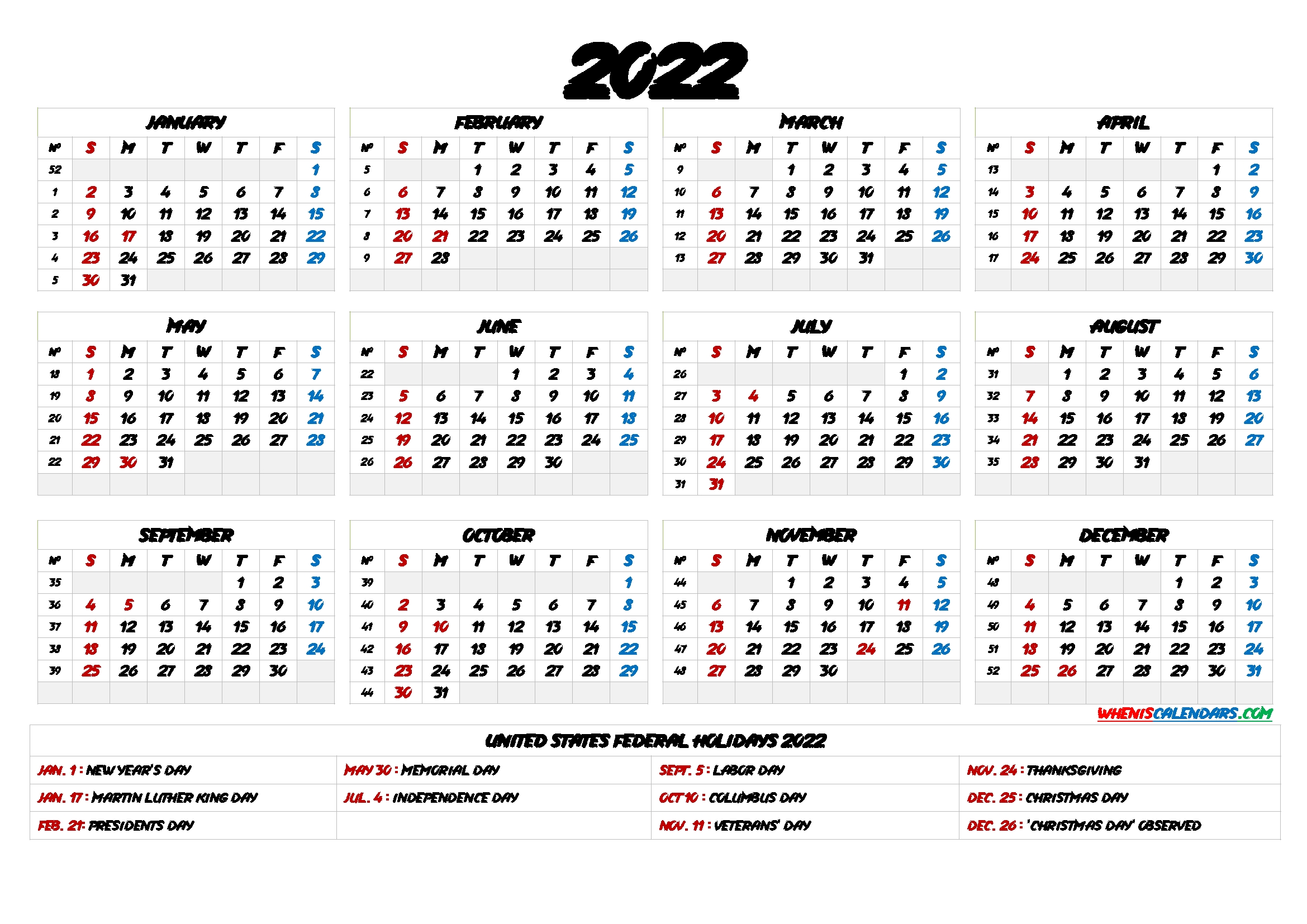 Free Calendar 2022 Excel Download