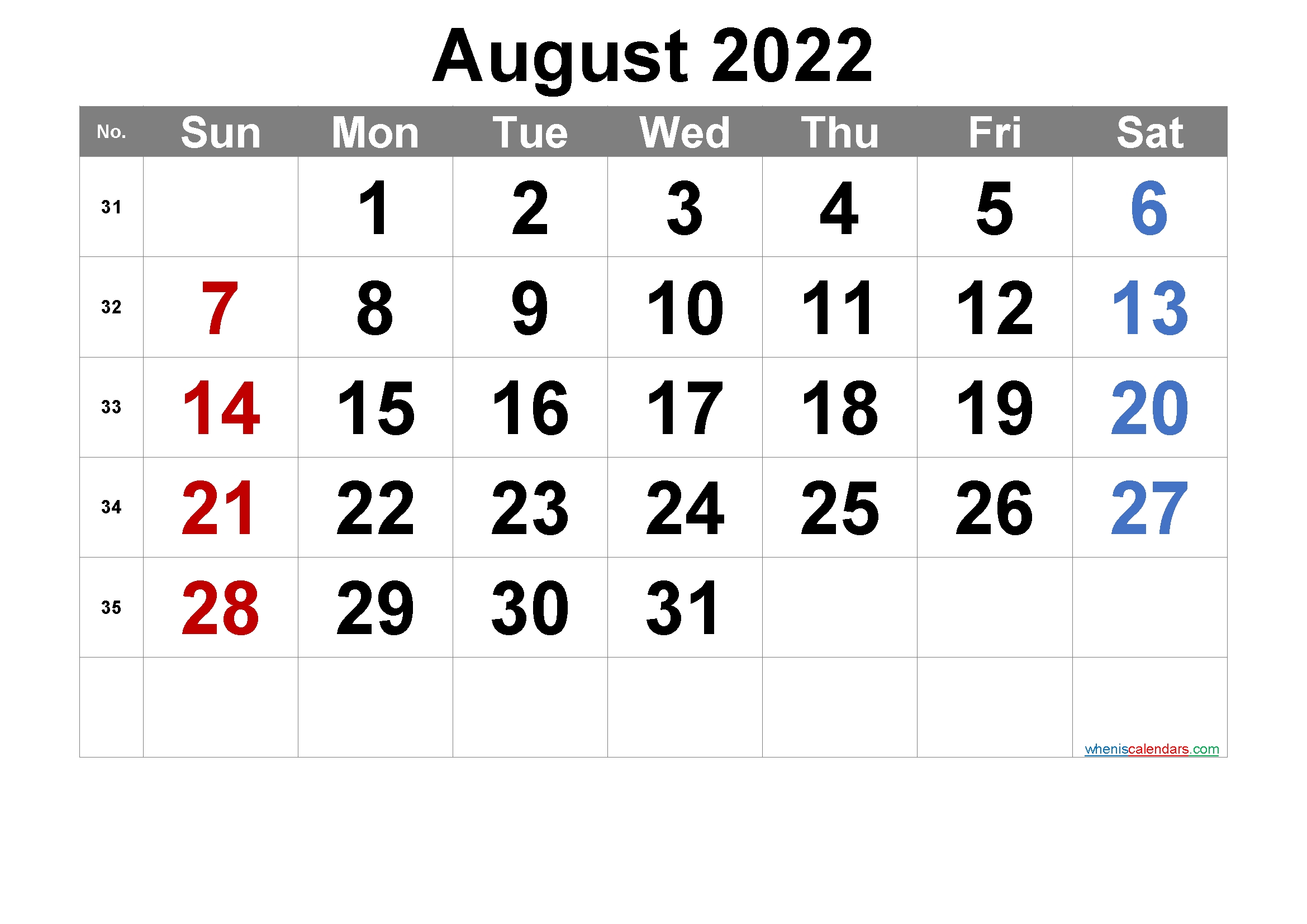 Create Your August 2022 Calendar Printable