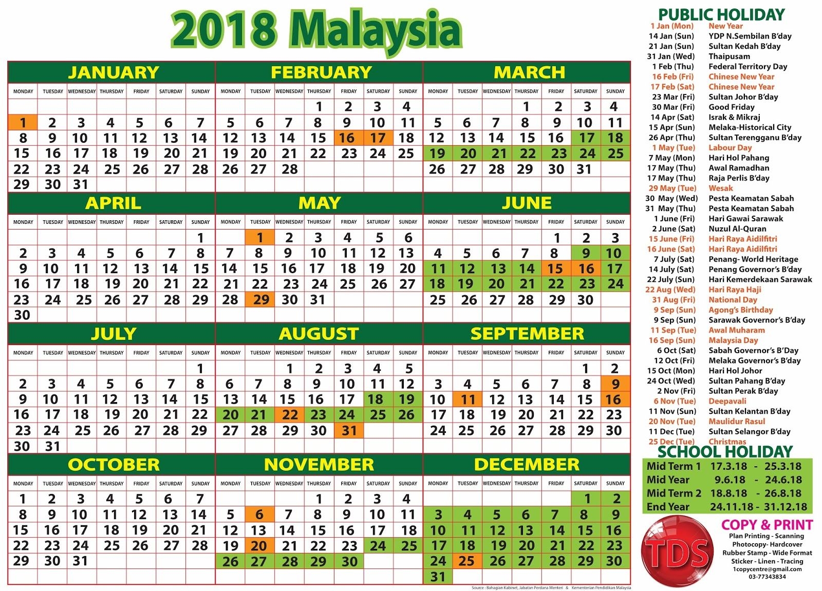 2018 Calendar Malaysia - Kalendar 2018